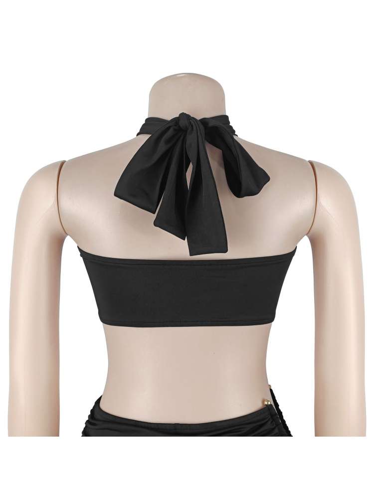 Twist Halter Ruched Capri Pants Sets