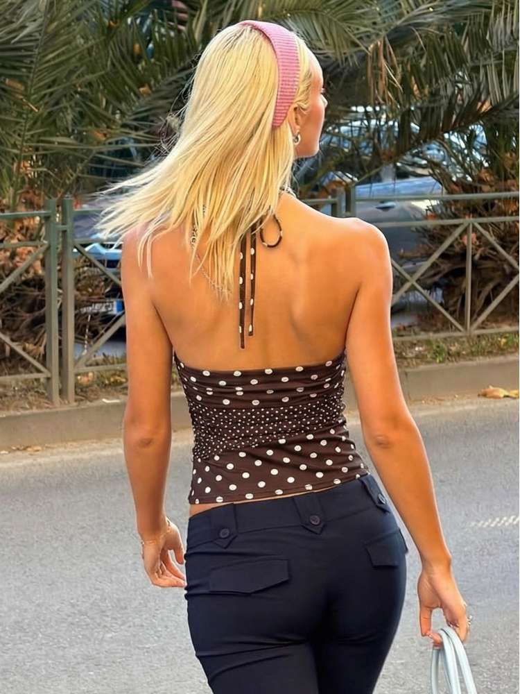 Halter Patchwork Dots Bow Backless Camisoles