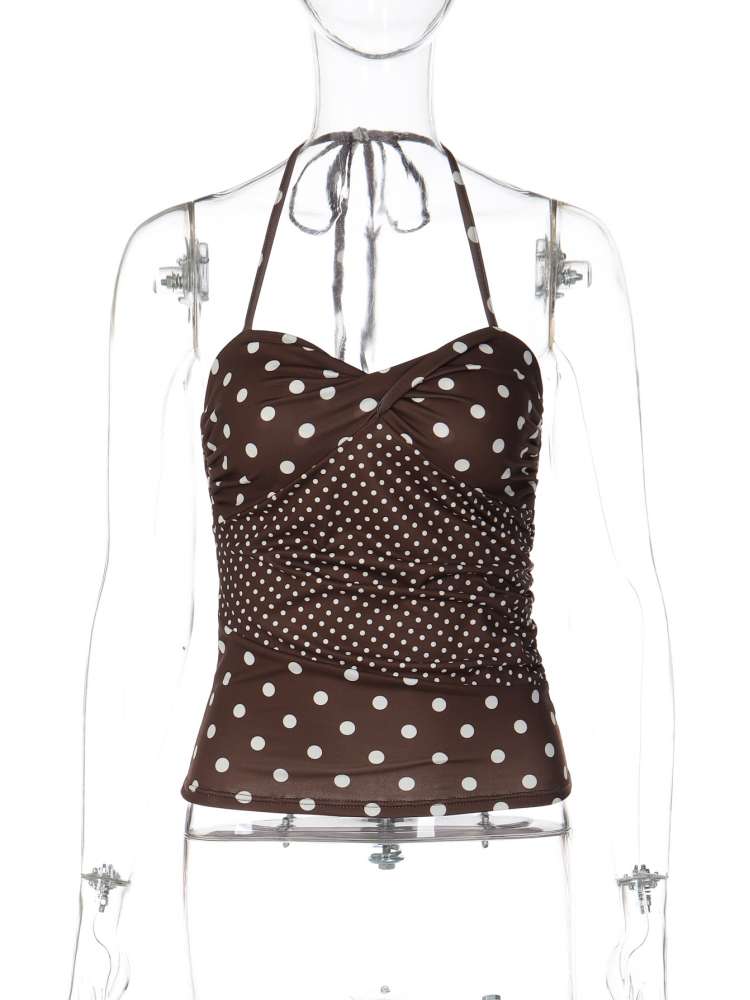 Halter Patchwork Dots Bow Backless Camisoles