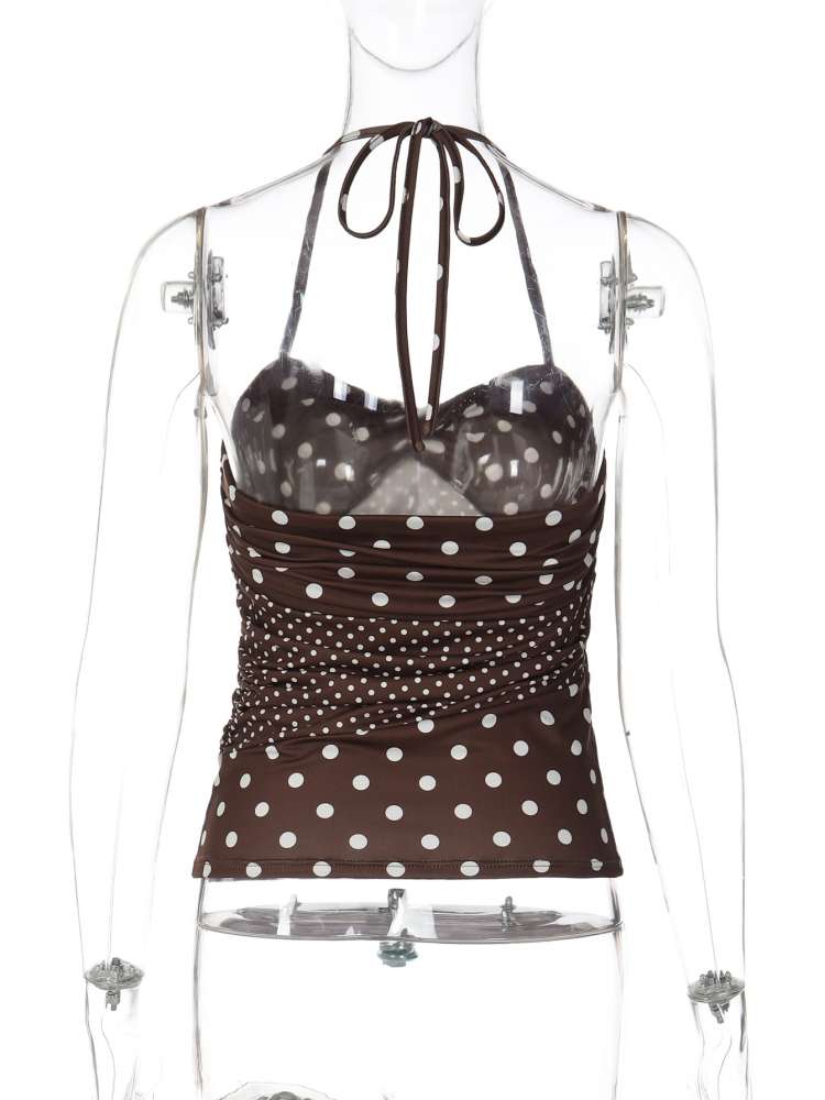 Halter Patchwork Dots Bow Backless Camisoles