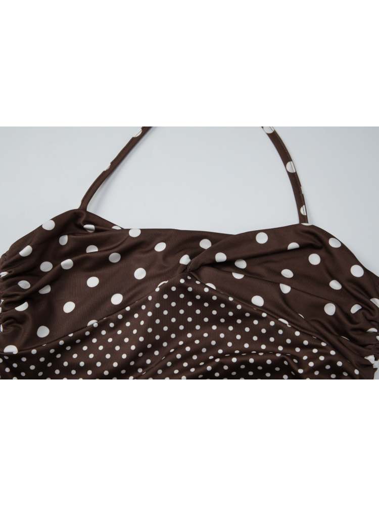 Halter Patchwork Dots Bow Backless Camisoles