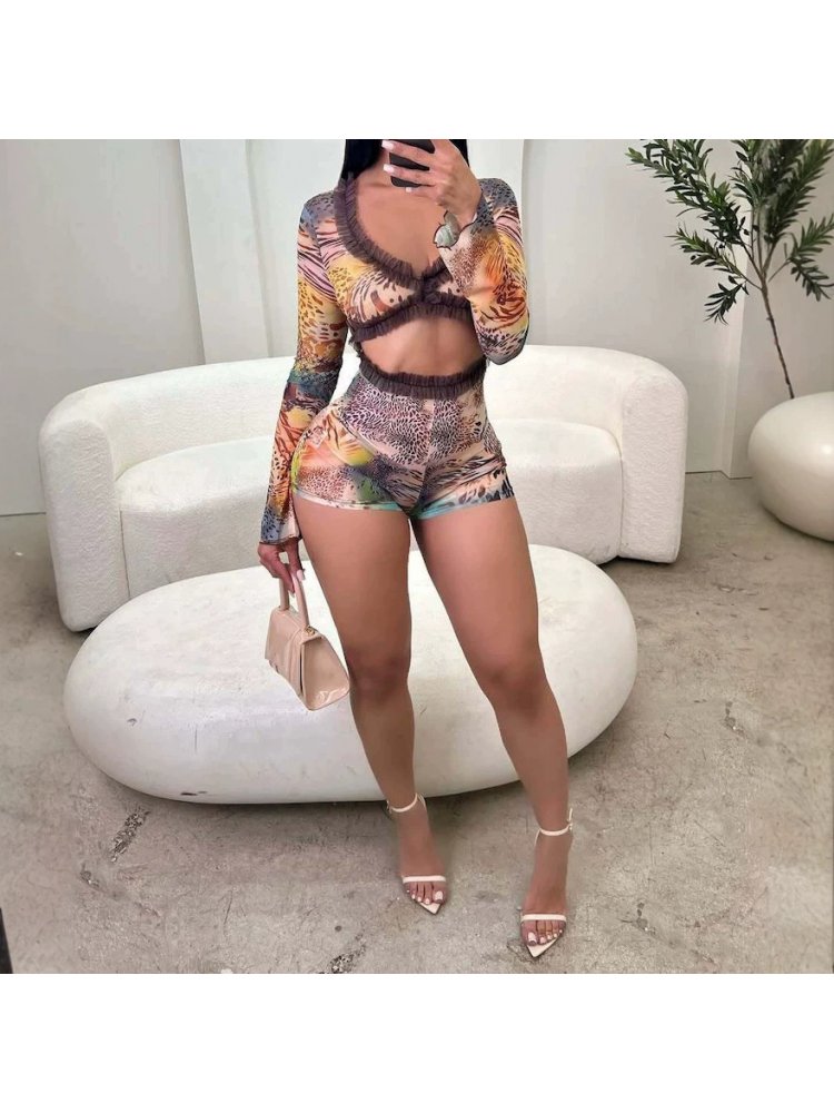 Leopard V Neck Hollow-out Rompers