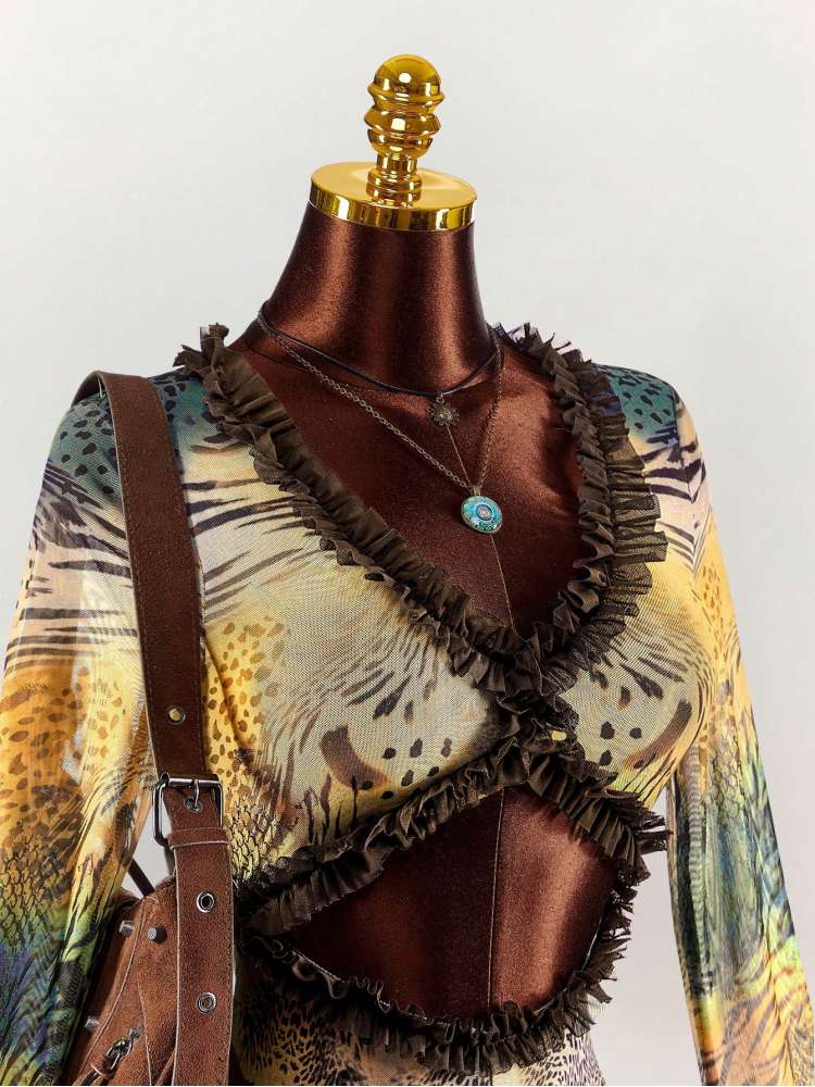 Leopard V Neck Hollow-out Rompers