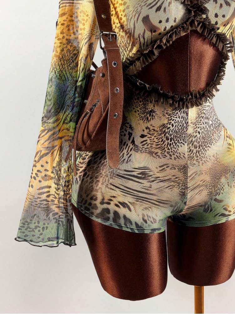 Leopard V Neck Hollow-out Rompers