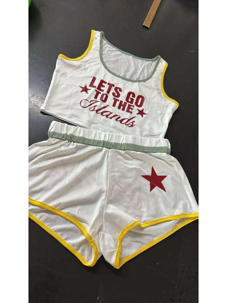Contrast Letter Printed Tank Short Sets