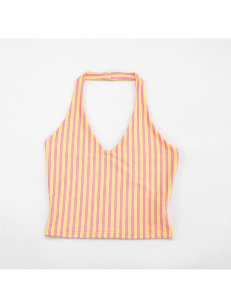 Striped Halter Capri Pants Headband 3 Piece Sets