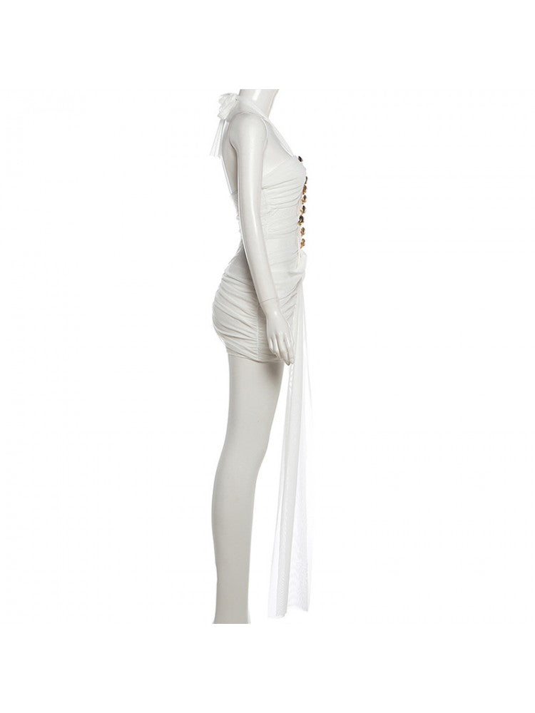 Lace Sheer Ribbons Sleeveless Mini Dress