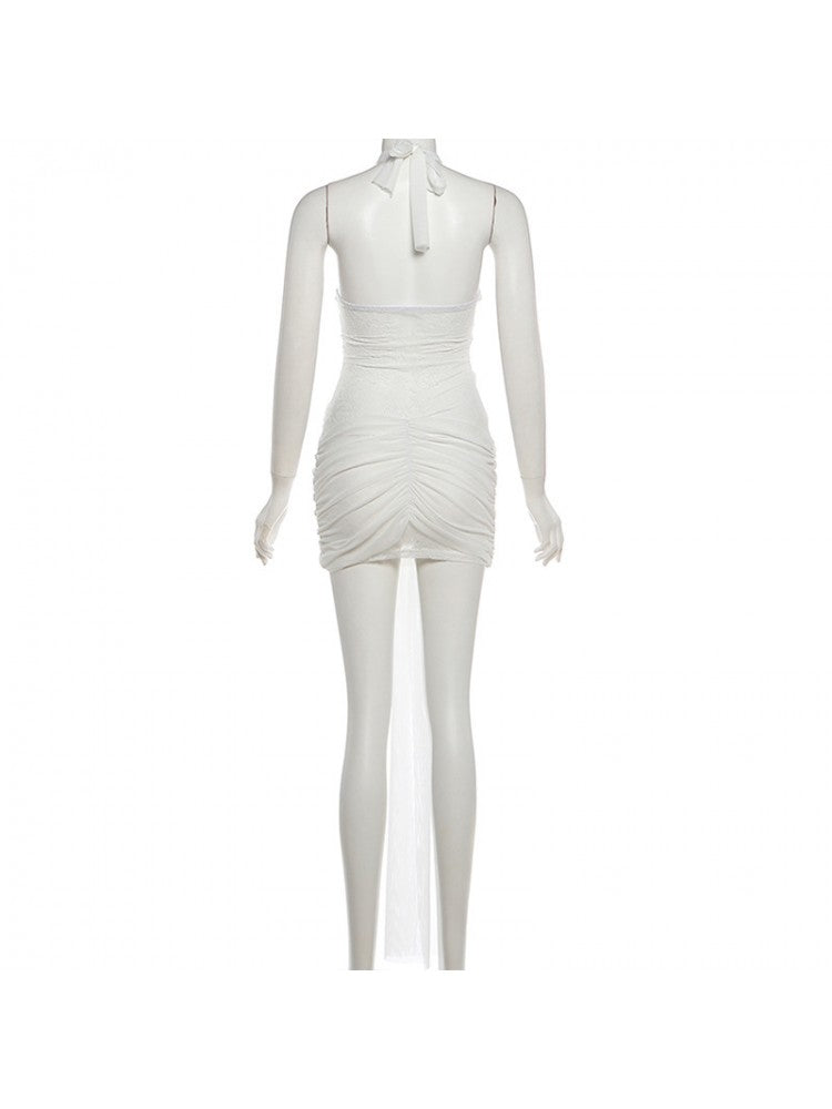 Lace Sheer Ribbons Sleeveless Mini Dress