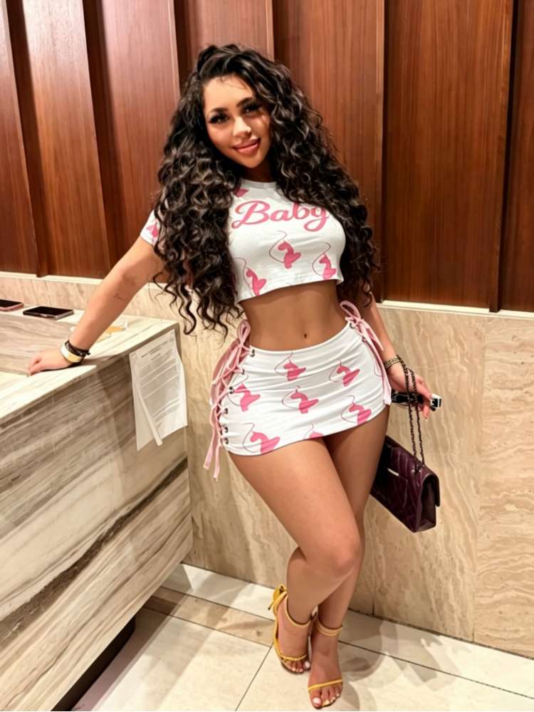 Cartoon Letter Cropped Tie-wrap Skirt Sets