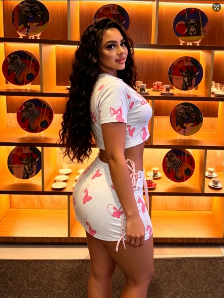 Cartoon Letter Cropped Tie-wrap Skirt Sets