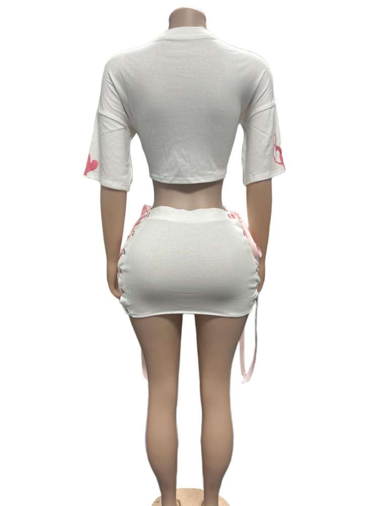 Cartoon Letter Cropped Tie-wrap Skirt Sets