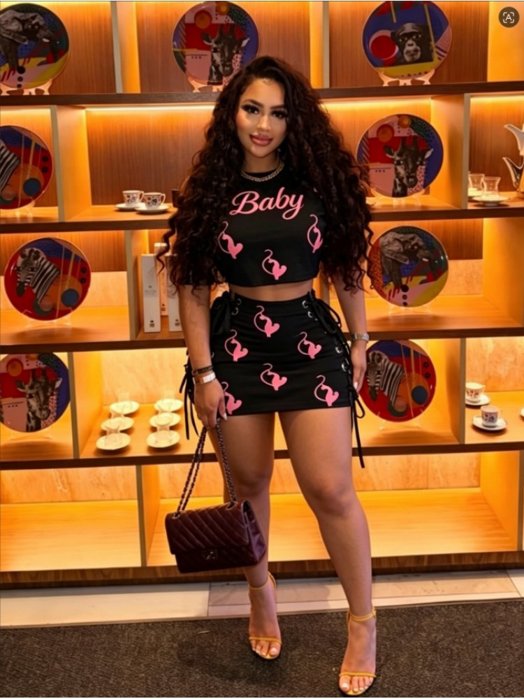 Cartoon Letter Cropped Tie-wrap Skirt Sets