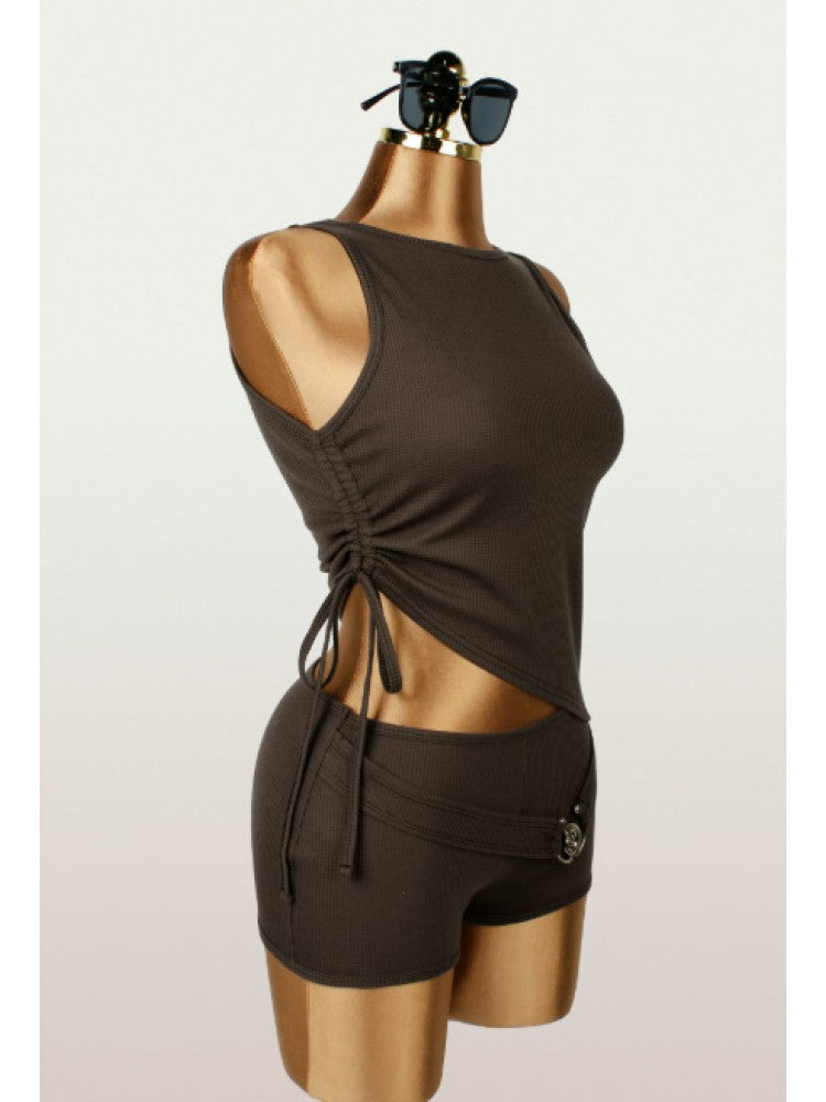 Drawstring Cropped Metal Decor Short Sets