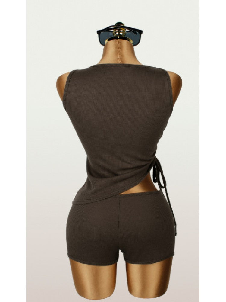 Drawstring Cropped Metal Decor Short Sets