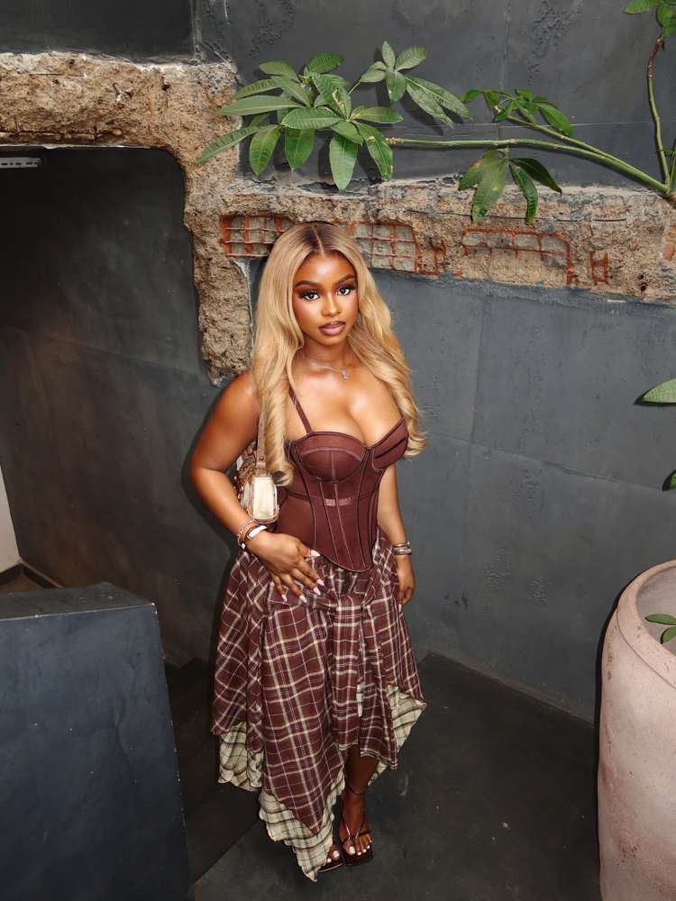 Sheer Corset Irregular Plaid Skirt Sets
