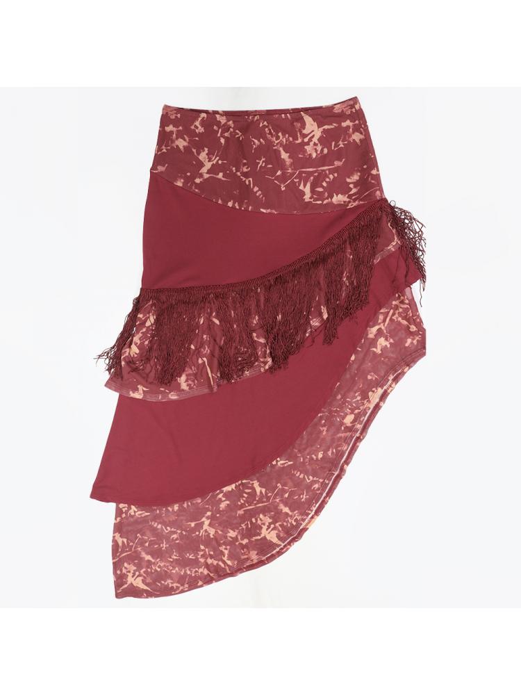 Asymmetrical Fringe Halter Lace-Up Skirt Sets
