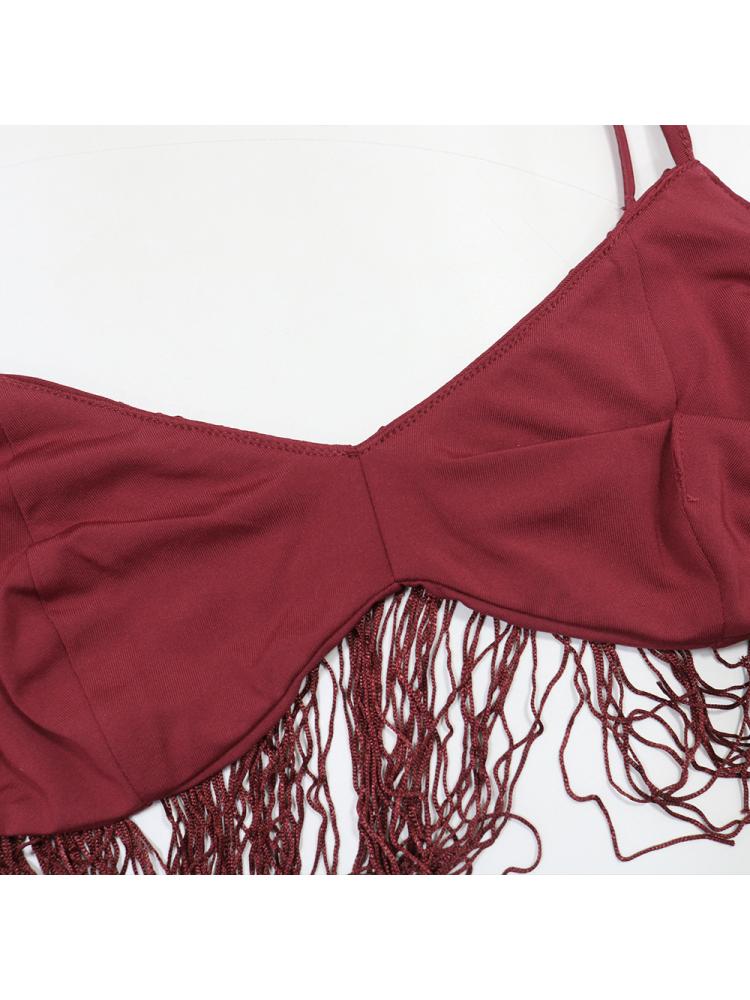 Asymmetrical Fringe Halter Lace-Up Skirt Sets