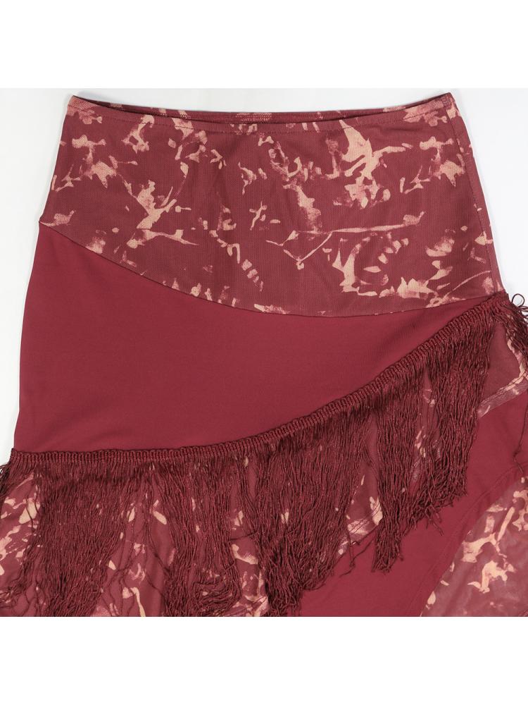 Asymmetrical Fringe Halter Lace-Up Skirt Sets
