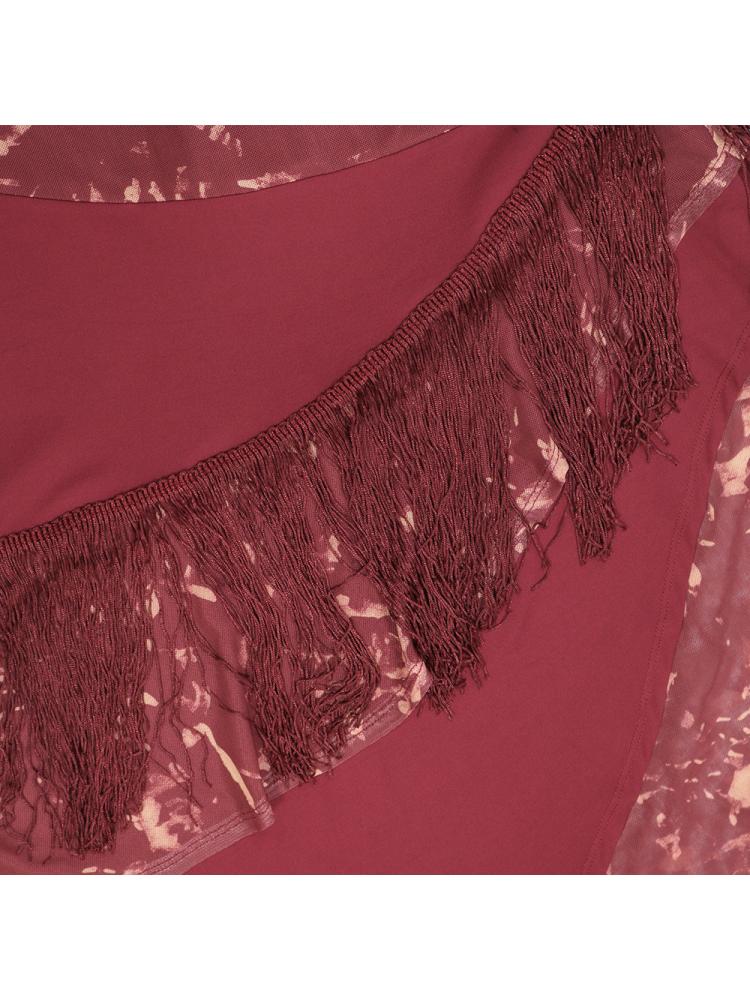 Asymmetrical Fringe Halter Lace-Up Skirt Sets