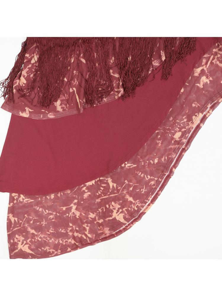 Asymmetrical Fringe Halter Lace-Up Skirt Sets